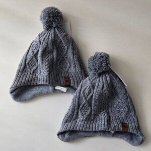Lot of 2 H&M Cable Knit Pom Pom Beanie Hat Size 4-8Y KIDS, Gray